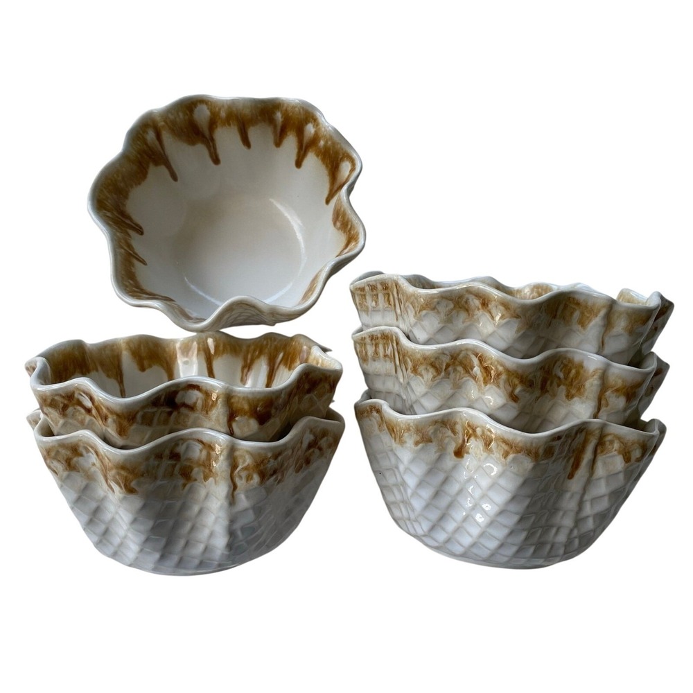 Tru Chef Stonewear Waffle Cone Ice Cream Bowls Lot of 6 Handcrafted In Portugal